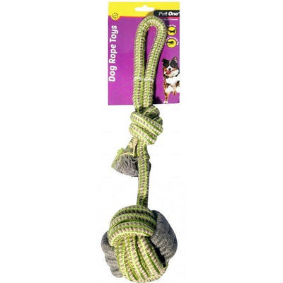 PET ONE Dog Toy Tug Rope 10cm Ball With Knot Green/Grey 40cm