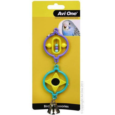 AVI ONE Bird Toy Twin Rings W Turning Beads Star Mirror Bell