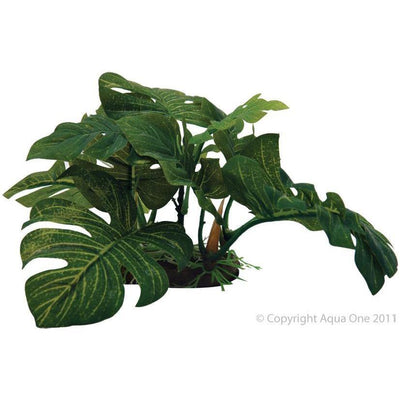 AQUA ONE Silk Plant Large Green Leaf On Rock Md 23x19x13cm -10431