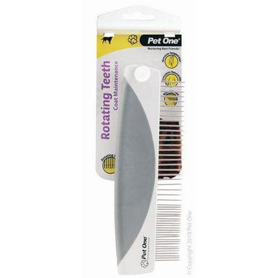 PET ONE Grooming Comb With Rotating Teeth Coarse 50 Pins Premium Handle